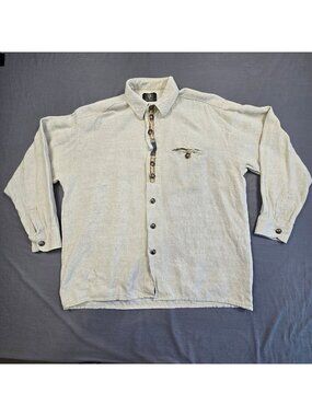 Trachten XL German Lederhosen Oktoberfest Shirt Beige Linen/Cotton Metal Buttons